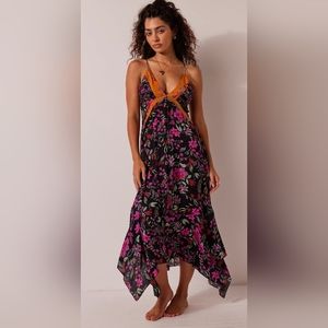FREE PEOPLE There She Goes Printed Maxi Slip Dress Size SMALL